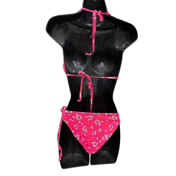 New look womens  3 piece bikini & matching shorts. Pink floral medium - Picture 2 of 7